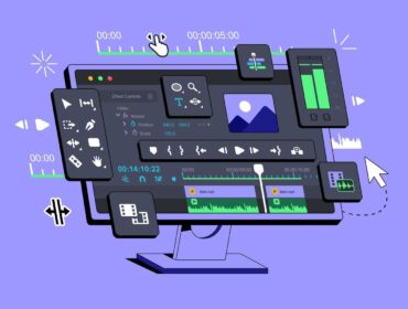 the-video-editor-program-is-displayed-on-the-computer-the-display-shows-the-application-for-editing-video-clips-film-footage-montage-clip-editing-software-interface-creating-visual-effects-vfx-vector the-video-editor-program-is-displayed-on-the-computer-the-display-shows-the-application-for-editing-video-clips-film-footage-montage-clip-editing-software-interface-creating-visual-effects-vfx-vector