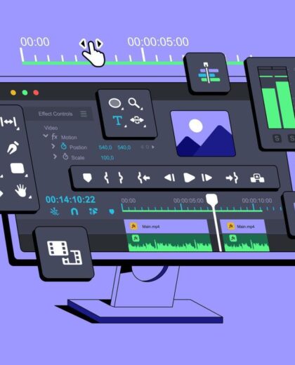 the-video-editor-program-is-displayed-on-the-computer-the-display-shows-the-application-for-editing-video-clips-film-footage-montage-clip-editing-software-interface-creating-visual-effects-vfx-vector the-video-editor-program-is-displayed-on-the-computer-the-display-shows-the-application-for-editing-video-clips-film-footage-montage-clip-editing-software-interface-creating-visual-effects-vfx-vector